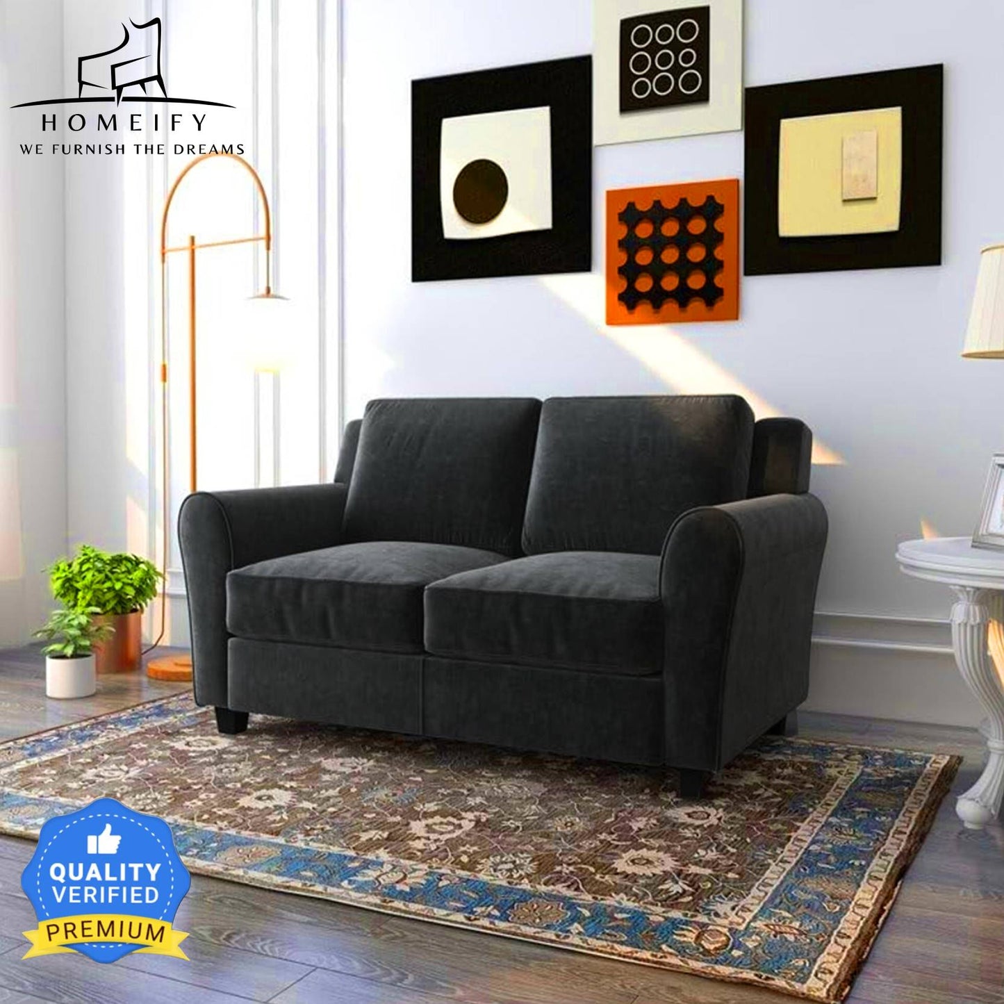 Groovecraft Ewan Wooden 3+2 Seater Modern Sofa Set for Living Room Fabric 3 + 2 Sofa Set  (Dark Grey, DIY(Do-It-Yourself)
