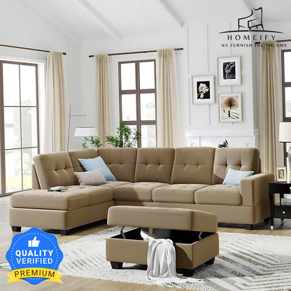 Homeify Ciesta Fabric 5- to 6-Seater Sofa L Shape Sofa Set with Storage Ottoman Fabric 6 Seater Sofa  (Finish Color - Beige, DIY(Do-It-Yourself)