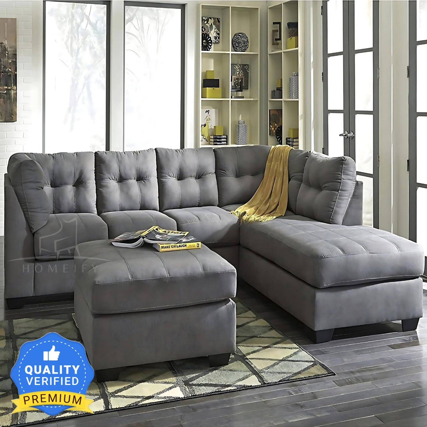 Homeify Fox Fabric 6 Seater L Shape Sofa Set for Living Room Fabric 6 Seater Sofa  (Finish Color - Grey, DIY(Do-It-Yourself)