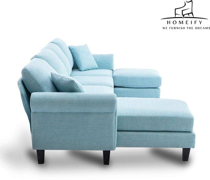 Homeify Reba 6 Seater Fabric Sectional Sofa with Ottoman for Living Room Fabric 3 + 2 + 1 Sofa Set  (Blue, Pre-assembled)