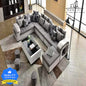 Homeify Carlo 9 Seater Fabric Sofa Set with 4-Puffy Convertible Sofa Set for Living Room Fabric 9 Seater Sofa  (Finish Color - Grey&White, DIY(Do-It-Yourself))