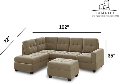 Homeify Ciesta Fabric 5- to 6-Seater Sofa L Shape Sofa Set with Storage Ottoman Fabric 6 Seater Sofa  (Finish Color - Beige, DIY(Do-It-Yourself)