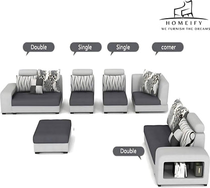 Homeify Carlo 9 Seater Fabric Sofa Set with 4-Puffy Convertible Sofa Set for Living Room Fabric 3 + 3 + 2 + 2 Sofa Set  (Black, Pre-assembled)