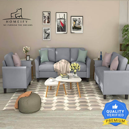 Homeify Wood Swiss 5- to 6-Seater Sofa 3+2+1 Sofa Set for Living Room Fabric 3 + 2 + 1 Sofa Set  (Light Grey, Pre-assembled)
