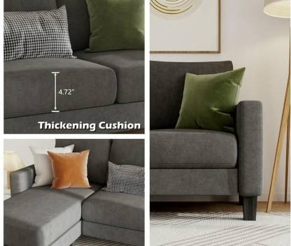 Homeify Wooden 4 Seater Fabric L-Shaped Couch Sectional with Reversible Chaise Fabric 4 Seater Sofa (Finish Color - Grey, DIY(Do-It-Yourself)