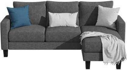 Homeify Wooden 4 Seater Fabric L-Shaped Couch Sectional with Reversible Chaise Fabric 4 Seater Sofa (Finish Color - Grey, DIY(Do-It-Yourself)