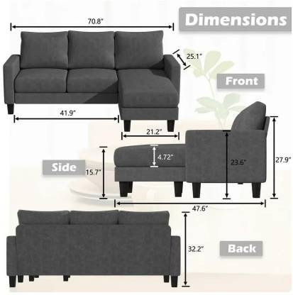 Homeify Wooden 4 Seater Fabric L-Shaped Couch Sectional with Reversible Chaise Fabric 4 Seater Sofa (Finish Color - Grey, DIY(Do-It-Yourself)