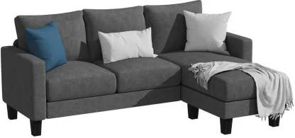 Homeify Wooden 4 Seater Fabric L-Shaped Couch Sectional with Reversible Chaise Fabric 4 Seater Sofa (Finish Color - Grey, DIY(Do-It-Yourself)