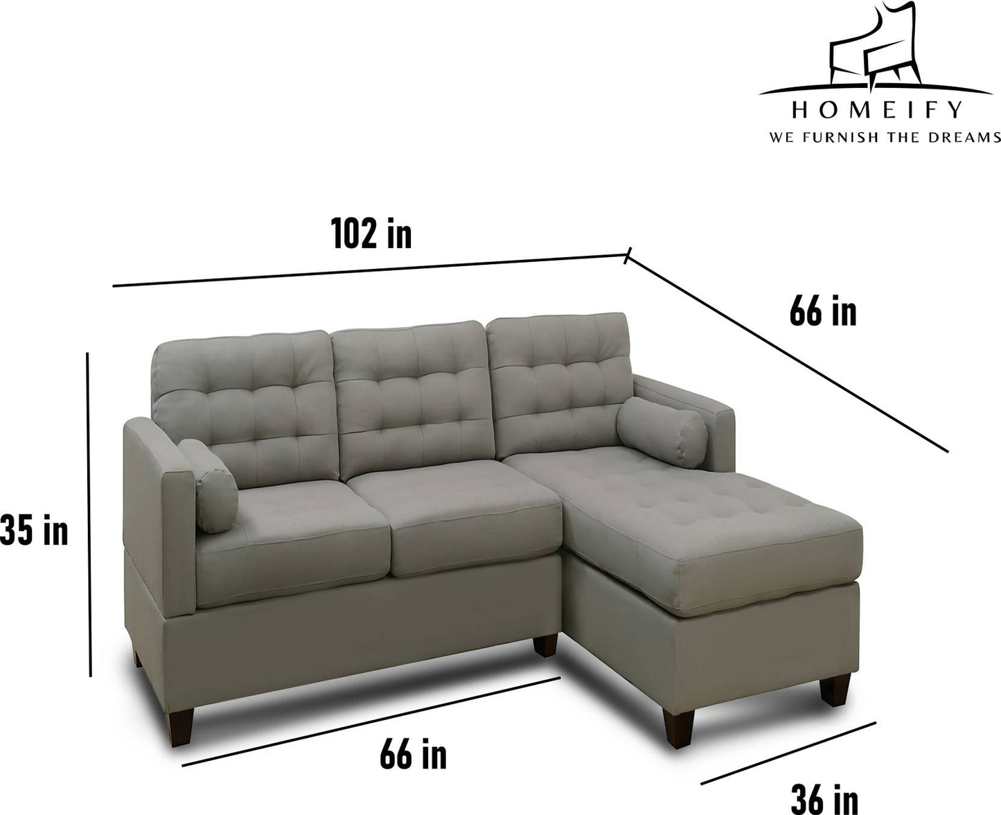Homeify Arya 4 Seater Fabric Living Room Sofa Set Fabric 3 + 2 Sofa Set  (Grey, Pre-assembled)