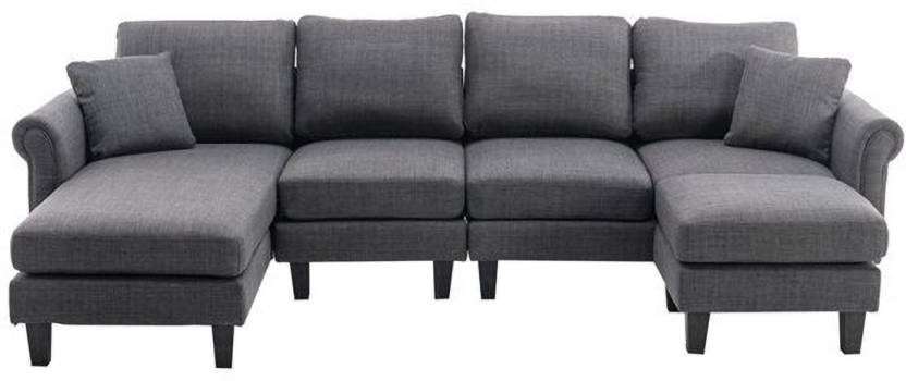 Homeify Reba Upholstered Chaise Sectional with Ottoman Fabric 6 Seater  Sofa  (Finish Color - Dark Grey, DIY(Do-It-Yourself)