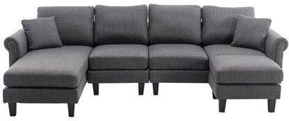 Homeify Reba Upholstered Chaise Sectional with Ottoman Fabric 6 Seater  Sofa  (Finish Color - Dark Grey, DIY(Do-It-Yourself)