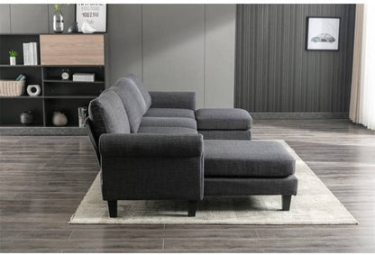 Homeify Reba Upholstered Chaise Sectional with Ottoman Fabric 6 Seater  Sofa  (Finish Color - Dark Grey, DIY(Do-It-Yourself)