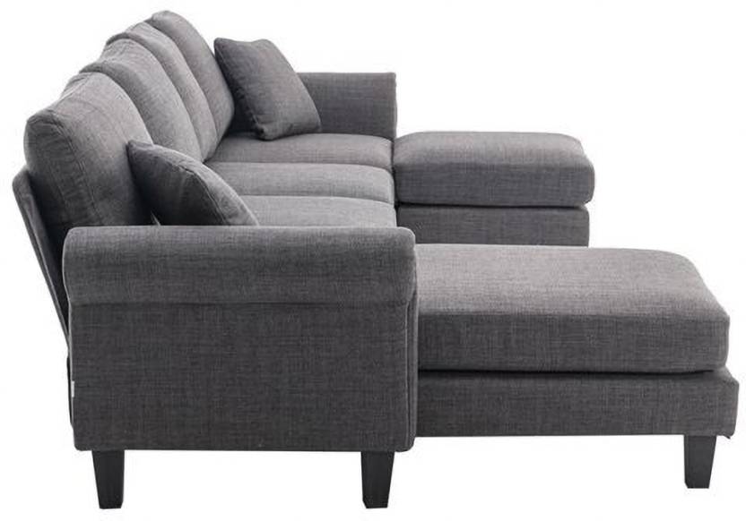 Homeify Reba Upholstered Chaise Sectional with Ottoman Fabric 6 Seater  Sofa  (Finish Color - Dark Grey, DIY(Do-It-Yourself)
