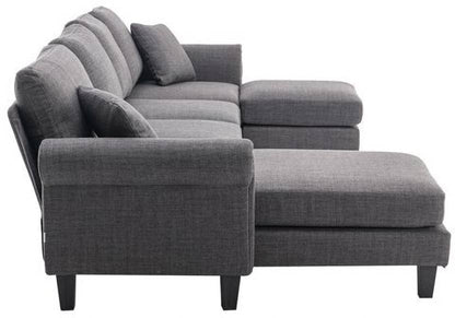 Homeify Reba Upholstered Chaise Sectional with Ottoman Fabric 6 Seater  Sofa  (Finish Color - Dark Grey, DIY(Do-It-Yourself)
