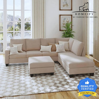 Homeify Atlantic Fabric 5- to 6-Person Sofa L Shape Sofa Set for Living Room Fabric 6 Seater  Sofa  (Finish Color - Beige, DIY(Do-It-Yourself)