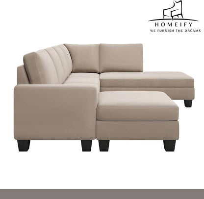 Homeify Atlantic Fabric 5- to 6-Person Sofa L Shape Sofa Set for Living Room Fabric 6 Seater  Sofa  (Finish Color - Beige, DIY(Do-It-Yourself)