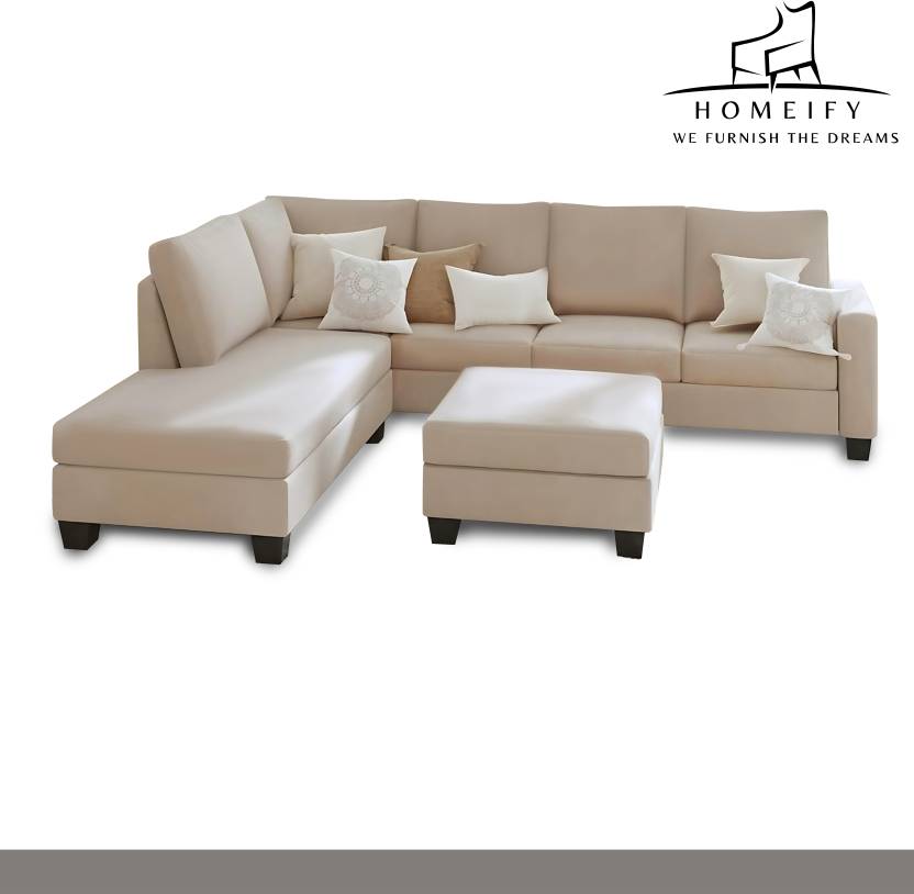 Homeify Atlantic Fabric 5- to 6-Person Sofa L Shape Sofa Set for Living Room Fabric 6 Seater  Sofa  (Finish Color - Beige, DIY(Do-It-Yourself)