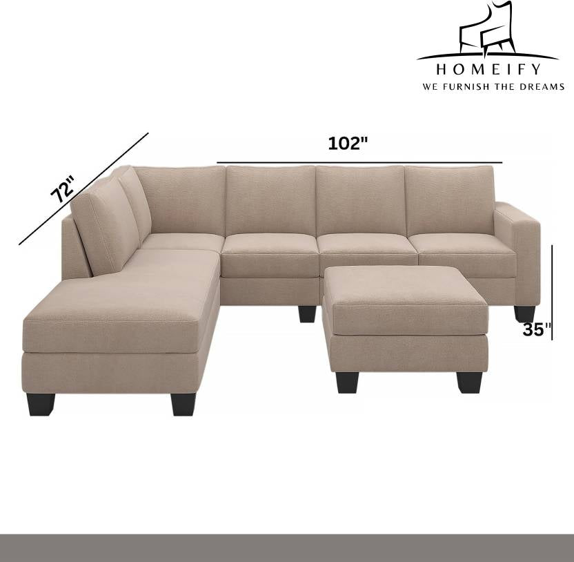 Homeify Atlantic Fabric 5- to 6-Person Sofa L Shape Sofa Set for Living Room Fabric 6 Seater  Sofa  (Finish Color - Beige, DIY(Do-It-Yourself)