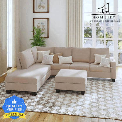 Homeify Atlantic Fabric 5- to 6-Person Sofa L Shape Sofa Set for Living Room Fabric 6 Seater  Sofa  (Finish Color - Beige, DIY(Do-It-Yourself)