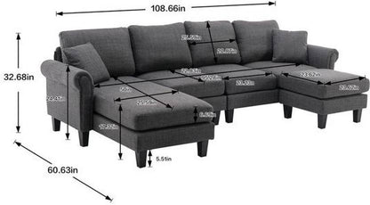 Homeify Reba Upholstered Chaise Sectional with Ottoman Fabric 6 Seater  Sofa  (Finish Color - Dark Grey, DIY(Do-It-Yourself)