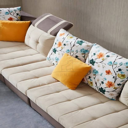 Homeify Carlo 9 Seater Fabric Sofa Set with 4-Puffy Convertible Sofa Set for Living Room Fabric 9 Seater  Sofa  (Finish Color - Beige & Brown, DIY(Do-It-Yourself)