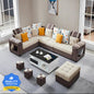 Homeify Carlo 9 Seater Fabric Sofa Set with 4-Puffy Convertible Sofa Set for Living Room Fabric 9 Seater  Sofa  (Finish Color - Beige & Brown, DIY(Do-It-Yourself)