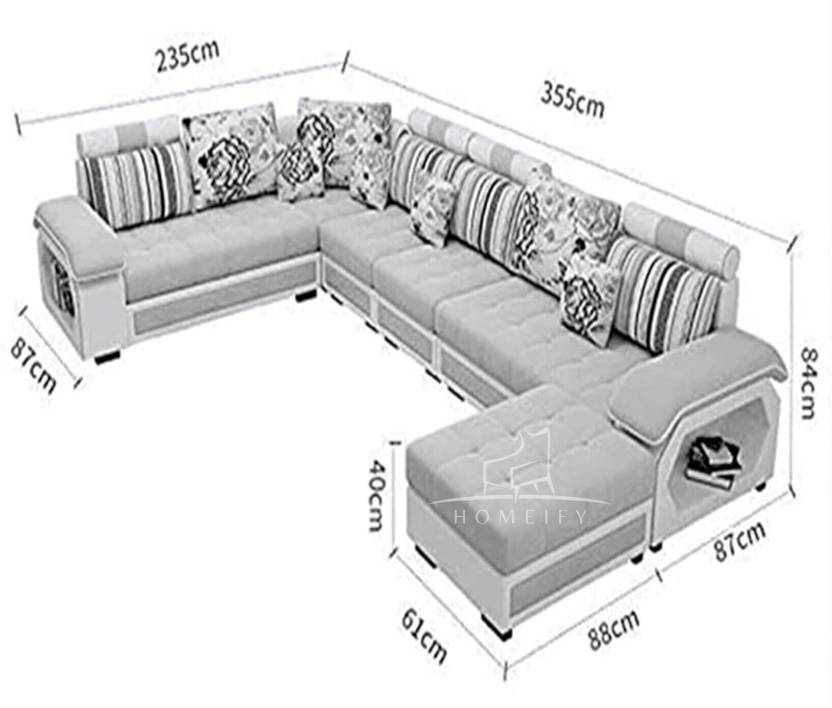 Homeify Carlo 9 Seater Fabric Sofa Set with 4-Puffy Convertible Sofa Set for Living Room Fabric 9 Seater  Sofa  (Finish Color - Beige & Brown, DIY(Do-It-Yourself)