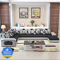 Homeify Carlo 9 Seater Fabric Sofa Set with 4-Puffy Convertible Sofa Set for Living Room Fabric 9 Seater  Sofa  (Finish Color - Black & Light Grey, DIY(Do-It-Yourself)