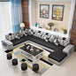 Homeify Carlo 9 Seater L-Shaped Sectional Sofa with Ottoman for Living Room Fabric 3 + 2 + 2 + 1 Sofa Set  (Black/Grey, Pre-assembled)