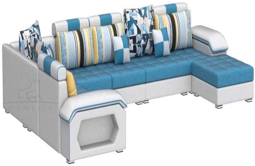 Homeify Carlo 9 Seater Fabric Sofa Set with 4-Puffy Convertible Sofa Set for Living Room Fabric 9 Seater  Sofa  (Finish Color - Blue / Gray, DIY(Do-It-Yourself)