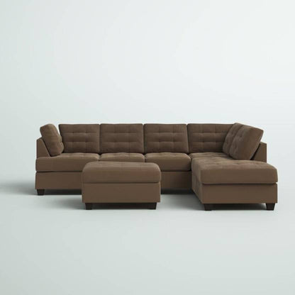 Homeify Wooden 6 Seater L Shaped Sectional Sofa for Living Room Fabric 6 Seater  Sofa  (Finish Color - Brown, DIY(Do-It-Yourself))