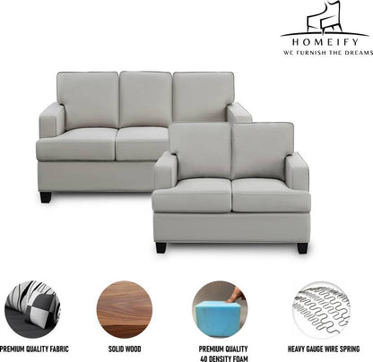 Homeify Wood Foster Fabric 3+2 Seater Living Room Sofa Set Fabric 5 Seater  Sofa  (Finish Color - Grey, DIY(Do-It-Yourself)