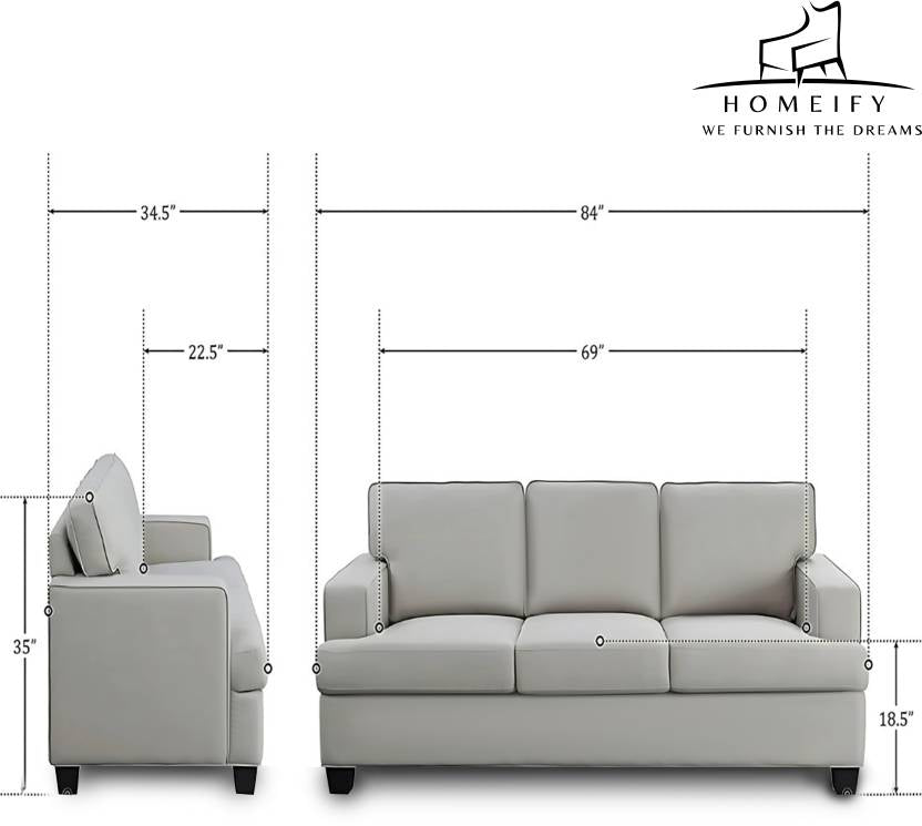 Homeify Wood Foster Fabric 3+2 Seater Living Room Sofa Set Fabric 5 Seater  Sofa  (Finish Color - Grey, DIY(Do-It-Yourself)